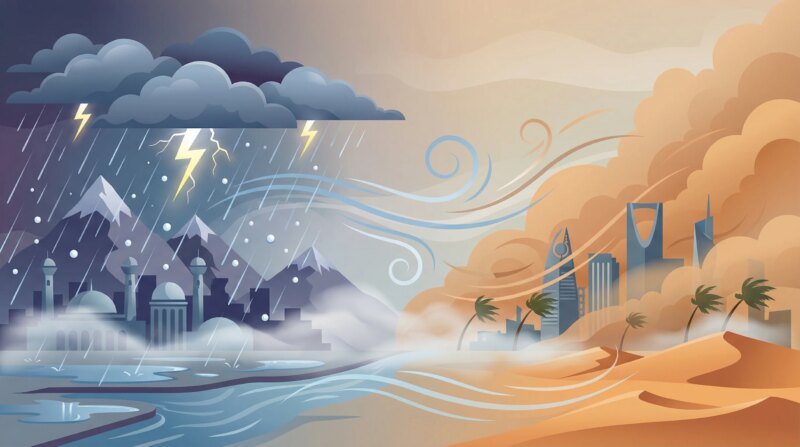 كن مستعدًا: توقعات الطقس في السعودية تشمل أمطارًا وبردًا ورياحًا