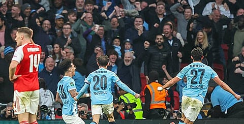 احتفالات مانشستر سيتي بعد فوز كأس كاراباو ضد أرسنال