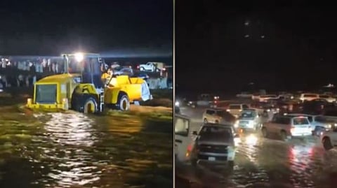 «الدفاع المدني» وفريق إنجاد ينقذان محتجزين حاصرتهم السيول  جنوب الرس